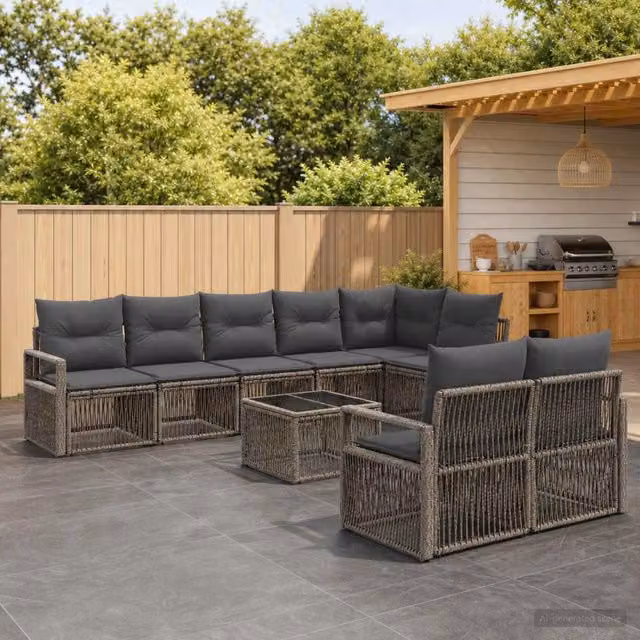 Set Divano da Giardino a Forma di U con Tavolino vidaXL, 9 Pezzi, Grigio – 1