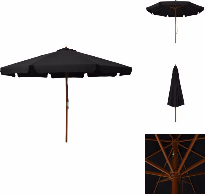 vidaXL Ombrellone con asta in legno 330 cm nero - Ombrelloni e tende da sole