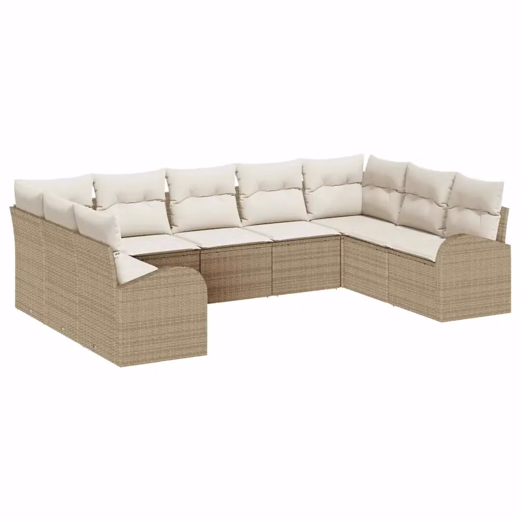 Set di divani da giardino vidaXL 9 posti beige con cuscini in tessuto resistente ai raggi UV e struttura in acciaio e rattan – 2