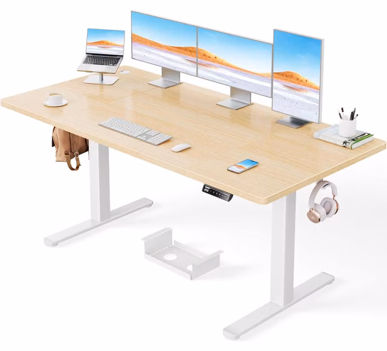 Scrivania regolabile elettricamente Zit-Sta, con piano di lavoro di 160 x 80 cm, realizzata in metallo e legno noce