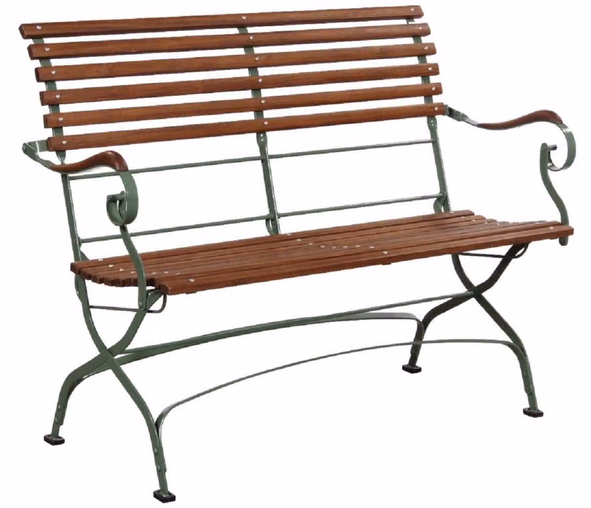 Casa Padrino panca da giardino liberty marrone/verde 120 x 55 x h. 90 cm - Panca da giardino e patio con schienale e braccioli - Mobili da giardino e patio liberty