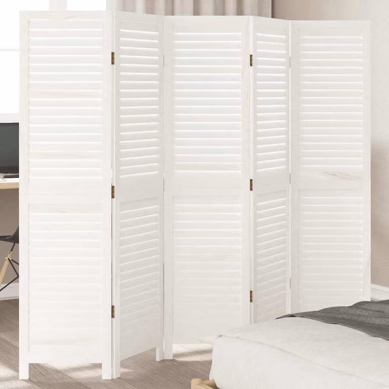 Divisorio Ambienti vidaXL in Legno di Paulownia e Metallo, Stile Retrò, Bianco, H: 175 cm, L: 160 cm
