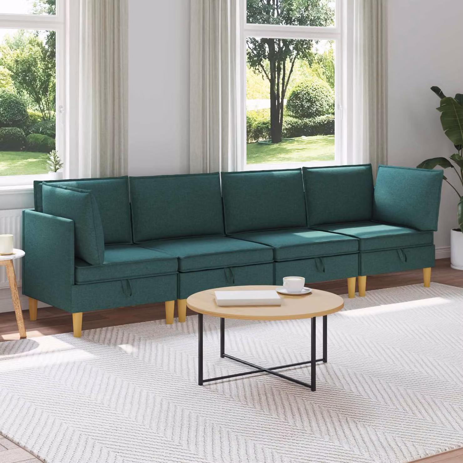 Set di divani modulari L-shape vidaXL in tessuto verde, 4 pezzi con spazio di archiviazione e coperture rimovibili