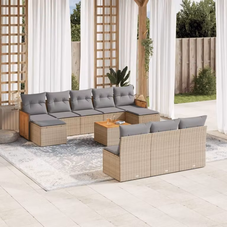 Maison Exclusive - Set Divani da Giardino 11 pz con Cuscini Beige in Polyrattan