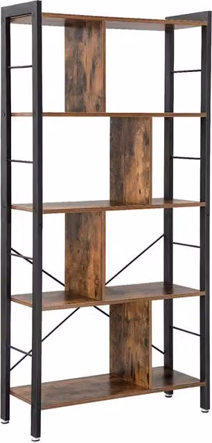 Libreria Valora LBC12BX in metallo e MDF marrone rustico con 5 ripiani L: 74,0 cm, P: 30,0 cm, H: 154,5 cm – 1