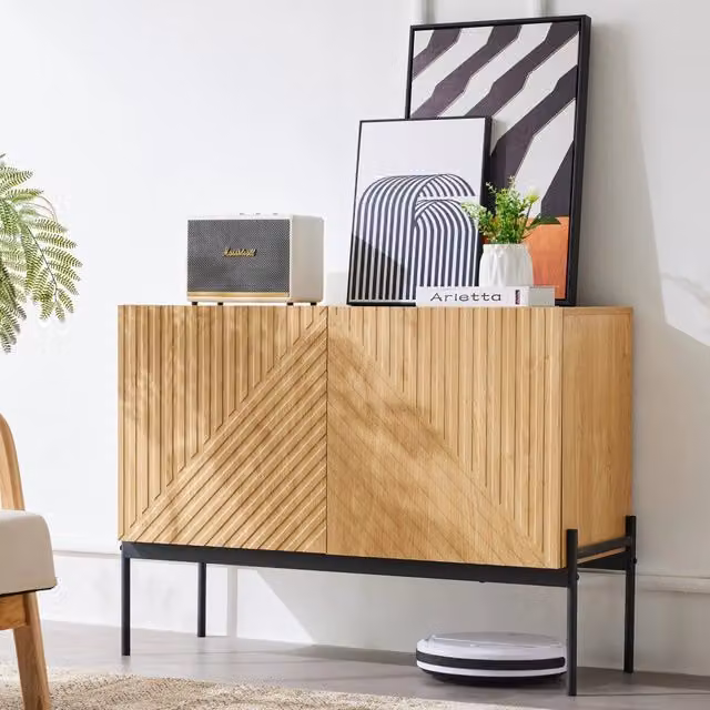 Credenza con 2 ante e ripiano regolabile in pannello di particelle naturale con struttura in metallo 100 × 40 × 75 cm