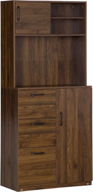 Mobile Credenza 3 Cassetti 2 Ante 3 Ripiani 80x40x178 cm in Legno Noce