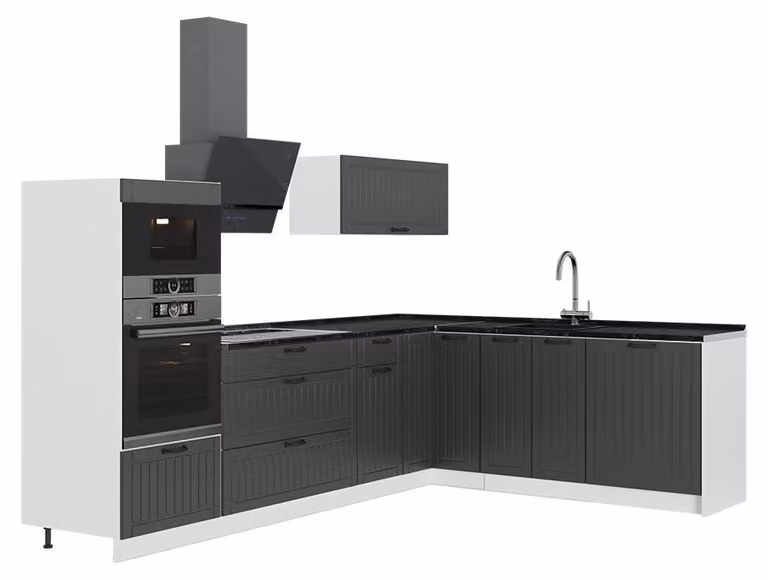 Cucina angolare completa Vicco Fame-Line Grigio scuro/Bianco 287 x 207 cm, PL Antracite, Model 63529