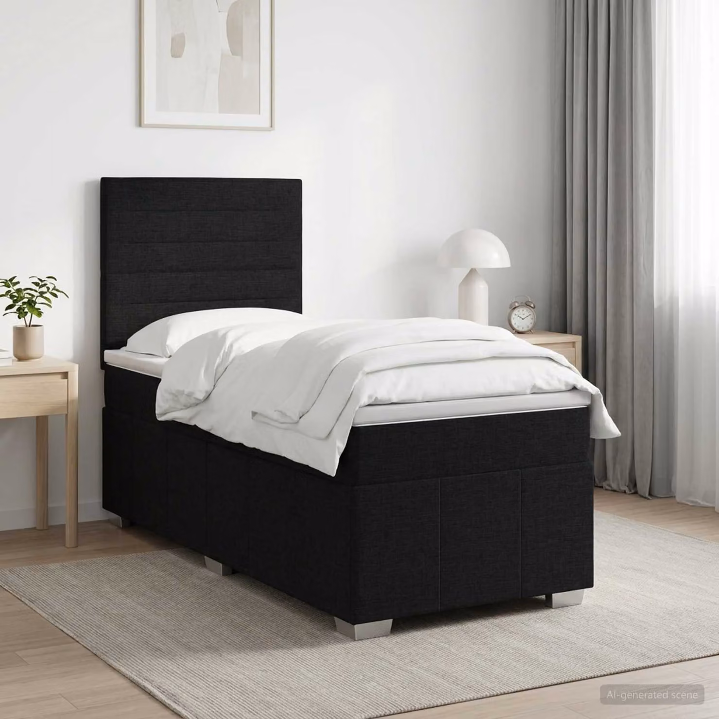 Letto box spring vidaXL con materasso in tessuto nero L/P: 100 x 200 cm