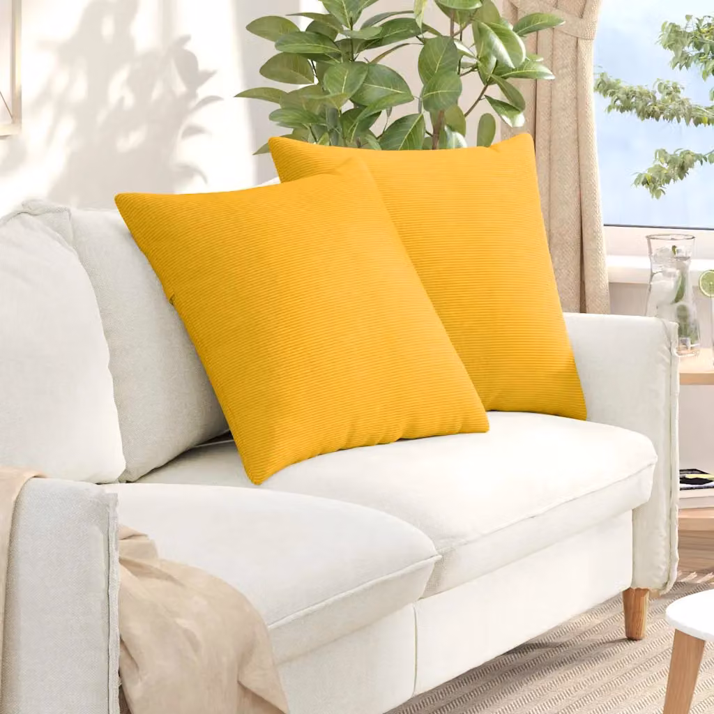 Set di 2 cuscini da divano quadrati vidaXL in velluto a coste giallo, L 60 cm x P 60 cm