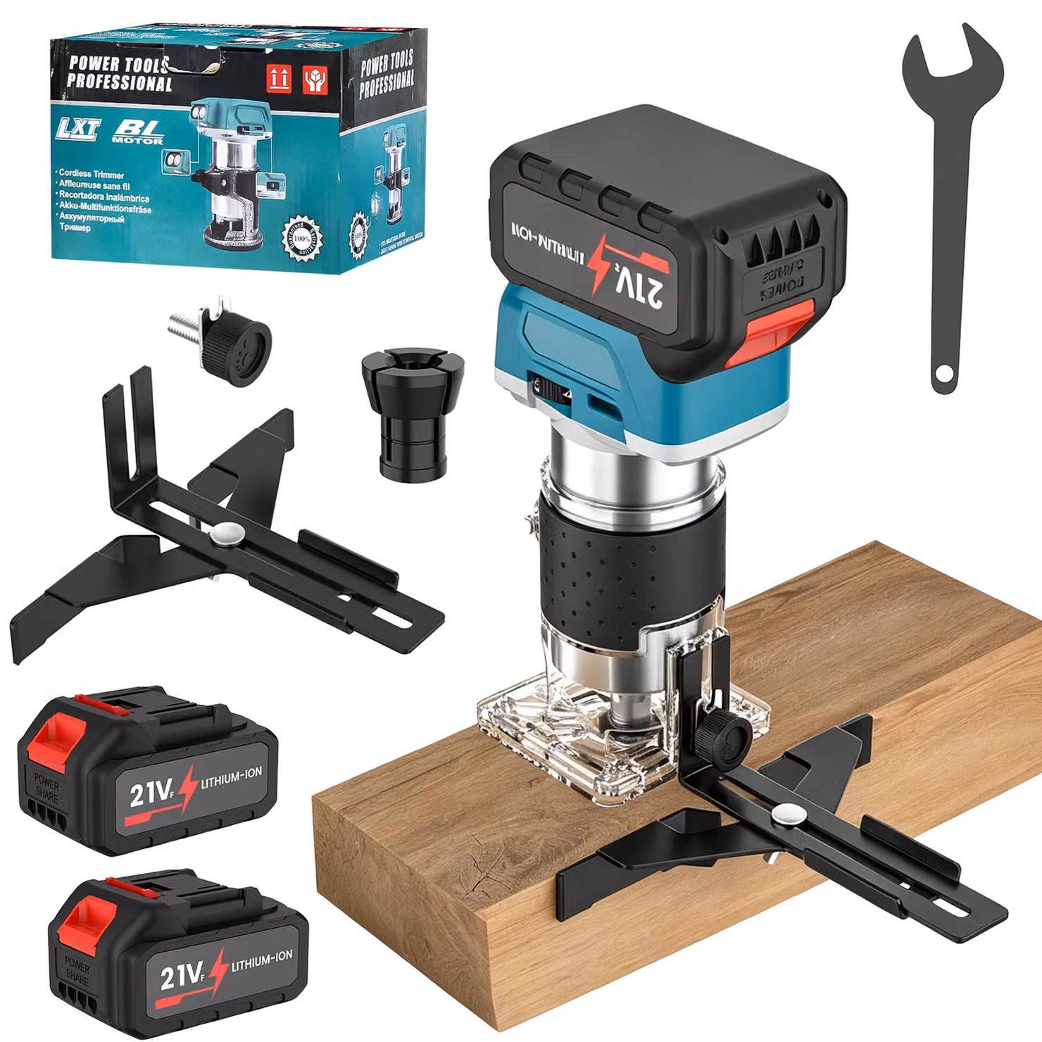 Macchina portatile per il taglio di legno, alimentata a batteria: compatta, con motore a spazzole, dotata di funzione di fresatura e fornita con 2 batterie