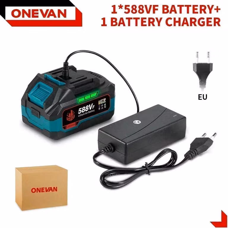 Batteria per utensili elettrici - 588VF agli ioni di litio - Ricaricabile - Compatibile con sistemi da 18 V/21 V - Per trapano, avvitatore a impatto, soffiatore - Con 1 caricabatterie UE - Blu