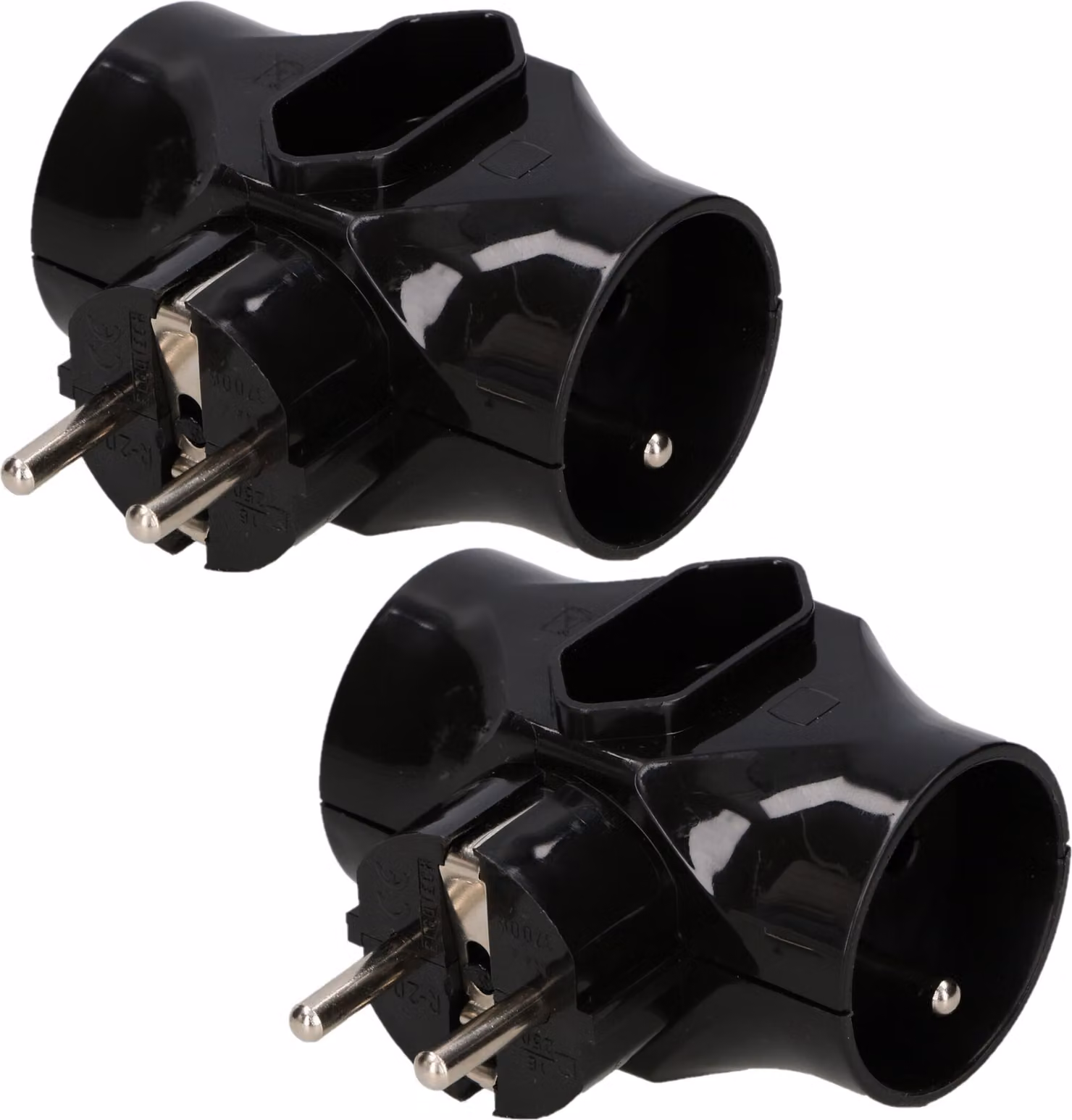 KOTARBAU® Set di 2 prese multiple a 3 vie Due prese rotonde con messa a terra Una presa piatta senza messa a terra Nero