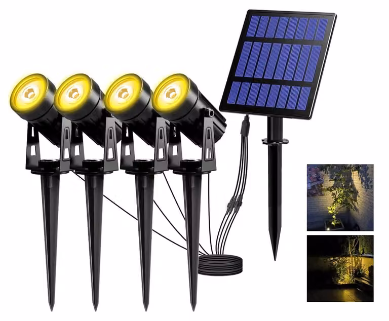 4 luci da giardino a LED solari, luce bianco caldo, impermeabili, per uso esterno