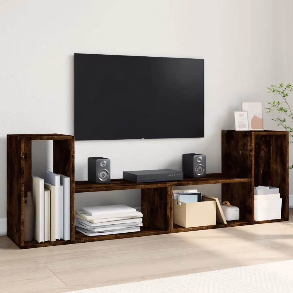 Mobile TV vidaXL in Rovere Fumo con Ruote e Ripiani Media, Design Moderno Marrone