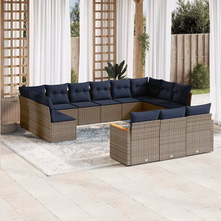Set di divani da giardino vidaXL in polyrattan grigio con 13 pezzi e cuscini imbottiti