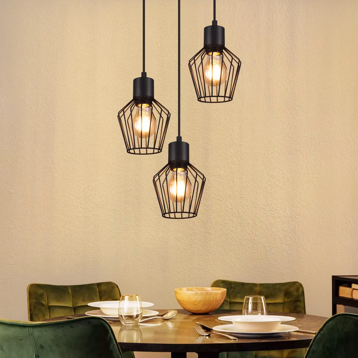 ZMH luce a sospensione tavolo da pranzo luce a sospensione nero lampada a sospensione E27 3 fiamme lampade a sospensione paralume in metallo lampada a sospensione industriale per la cucina