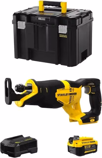 Sega Universale Stanley FatMax SFMCS300M1T Gialla con Batteria da 4,0 Ah, Caricabatteria e Valigetta TSTAK VI – 1
