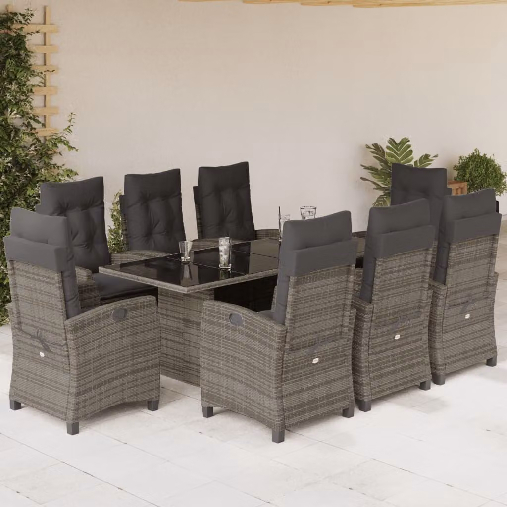 Maison Exclusive - Set da Pranzo da Giardino 9 pz con Cuscini in Polyrattan Grigio
