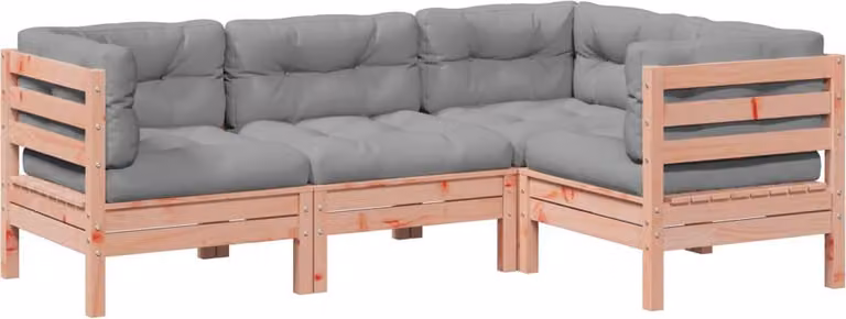 set di divani da giardino 4 pezzi con cuscini in legno massiccio di abete Douglas