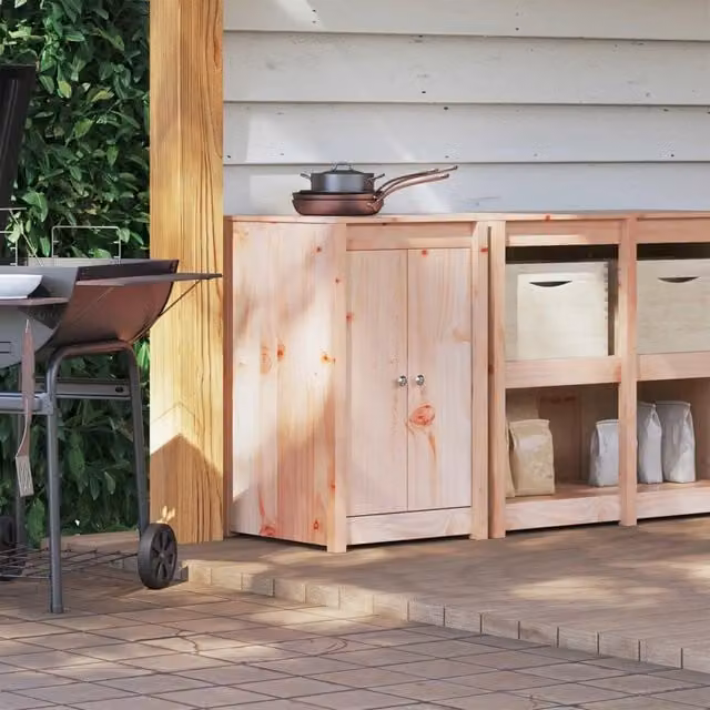 Mobile da cucina da esterno vidaXL Bianco in legno e metallo con ante a battente L/P/H: 55 x 55 x 92 cm – 1
