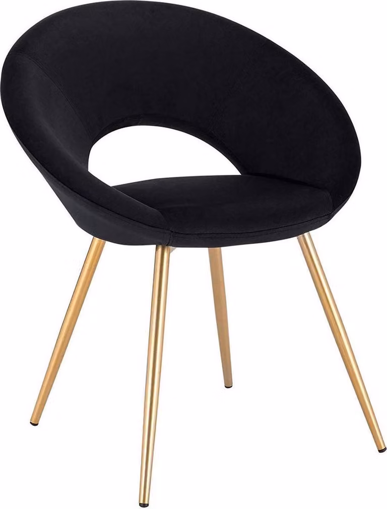 Sedia da pranzo Bolt Edge in velluto – Nero – Gambe dorate – Con braccioli – Imbottita ed ergonomica – 1 pezzo
