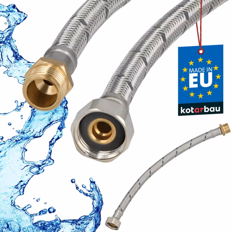 KOTARBAU® Tubo Flessibile per Rubinetto 1/2" x 3/8" Rinforzato 30cm Tubo Flessibile Rubinetto Cucina Maschio x Femmina Acciaio Inox