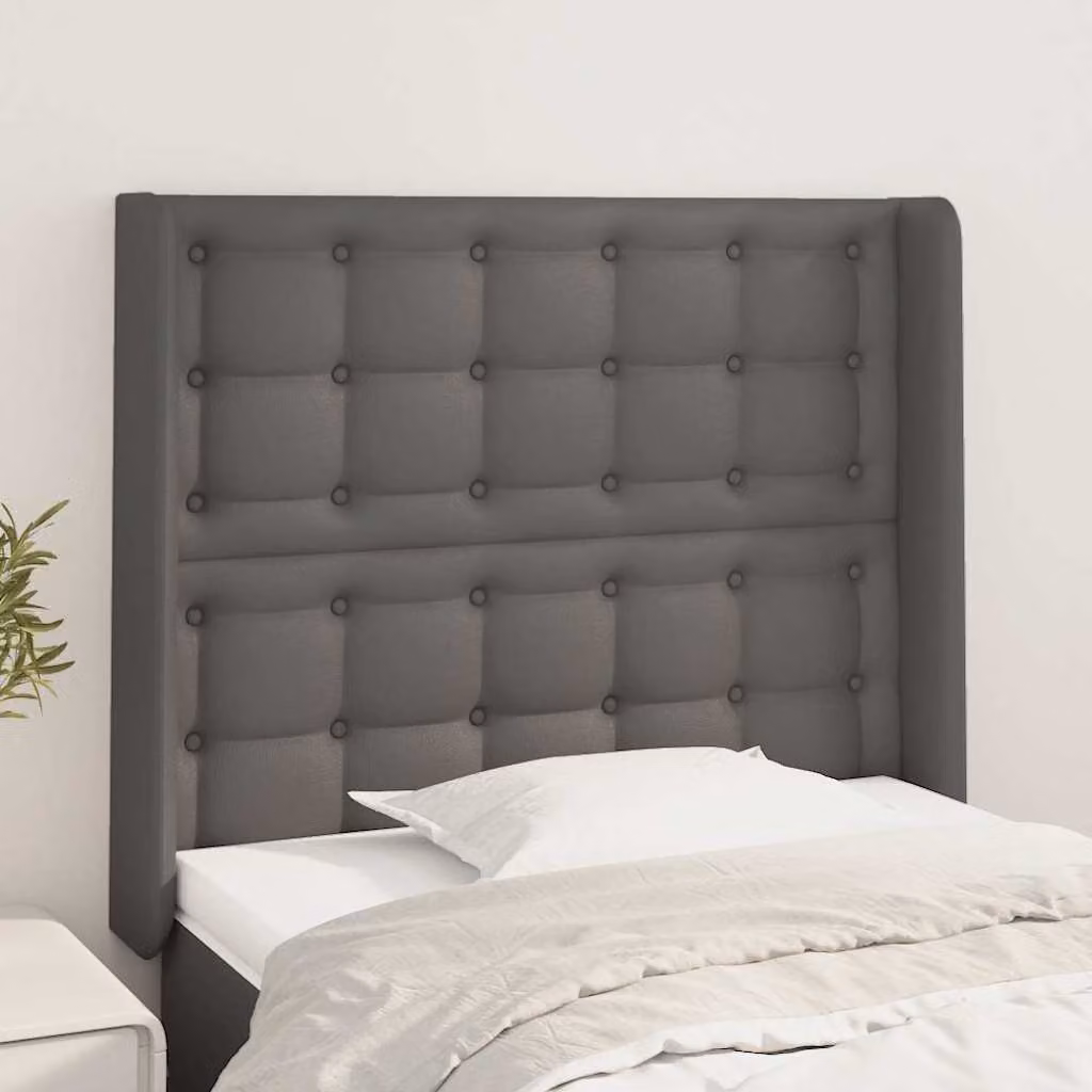 Testiera per letto con design ad orecchio vidaXL in similpelle grigia, L: 83 cm, P: 16 cm, H: 118-128 cm