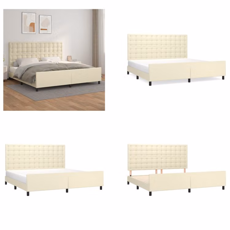 vidaXL Struttura letto con testiera Crema 200x200 cm Pelle finta - Struttura letto con testiera - Strutture letto con testiera - Letto con testiera - Telaio letto con testiera