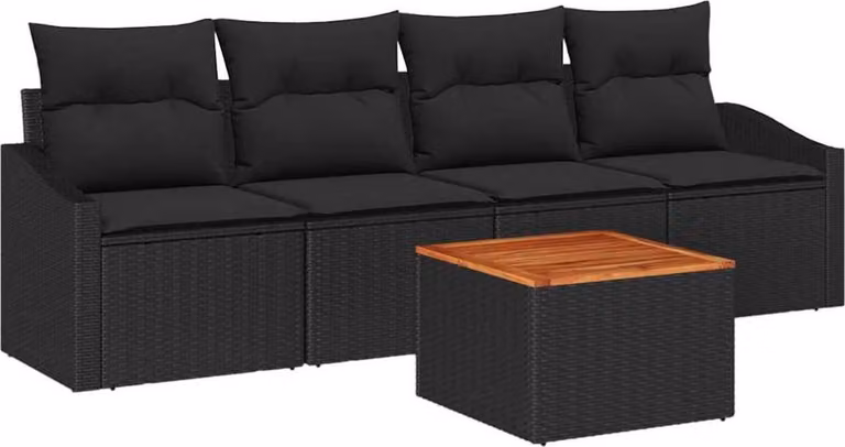 Set Divano da Giardino con cuscino 5 pcs Nero polyrattan
