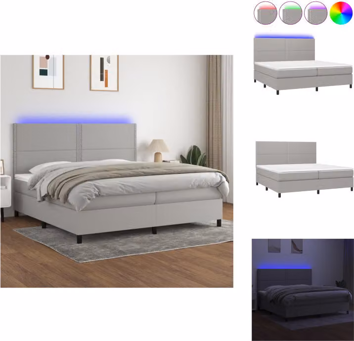 vidaXL Letto a molle con materasso e tessuto LED grigio chiaro 200x200 cm - Letti e strutture letto