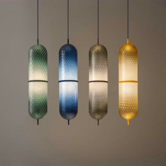 Olev Curuba Combo Lampada a Sospensione Multicolore con Vetro e Metallo Argentato, LED Dimmerabile e Altezza Regolabile