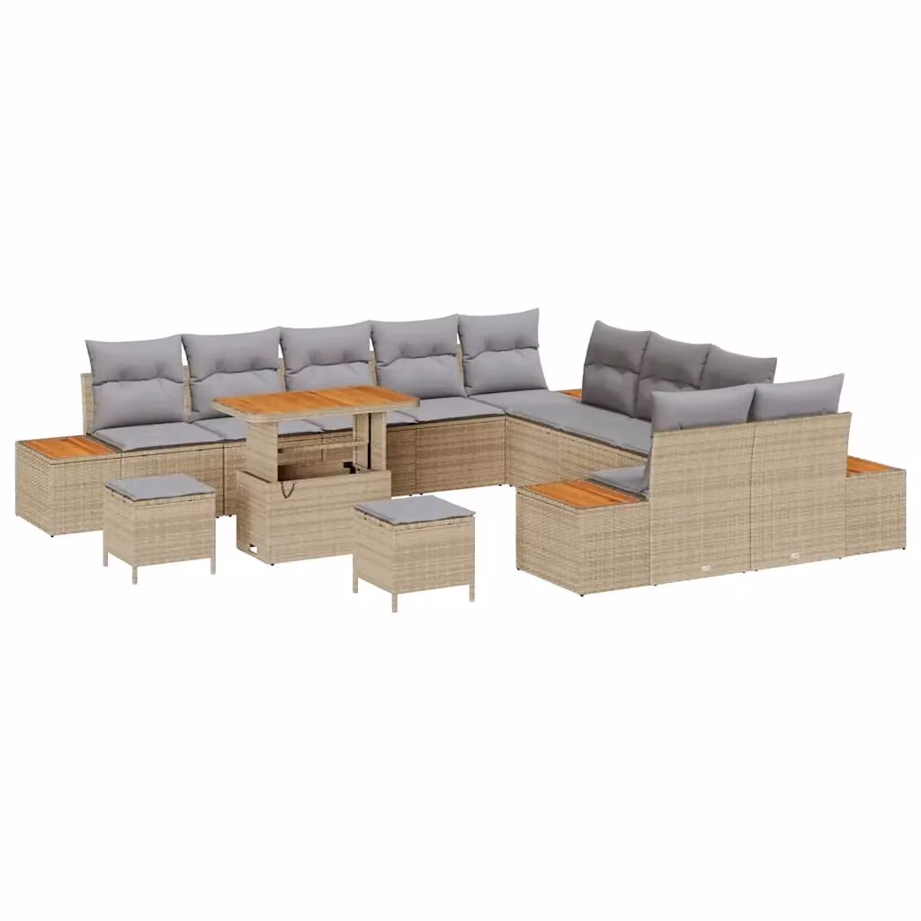 Set Divano da Giardino vidaXL 13 pz in Polyrattan Beige con Cuscini e Tavolino – 2