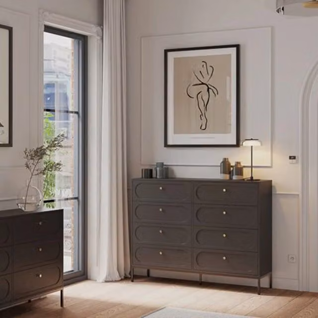 Laniva, Cassettiera 8 Cassetti, 150x40x116h cm Nero Antracite