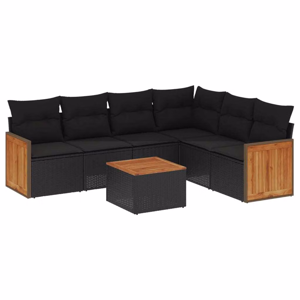Set Divani da Giardino con Cuscini 7pz Nero Polyrattan