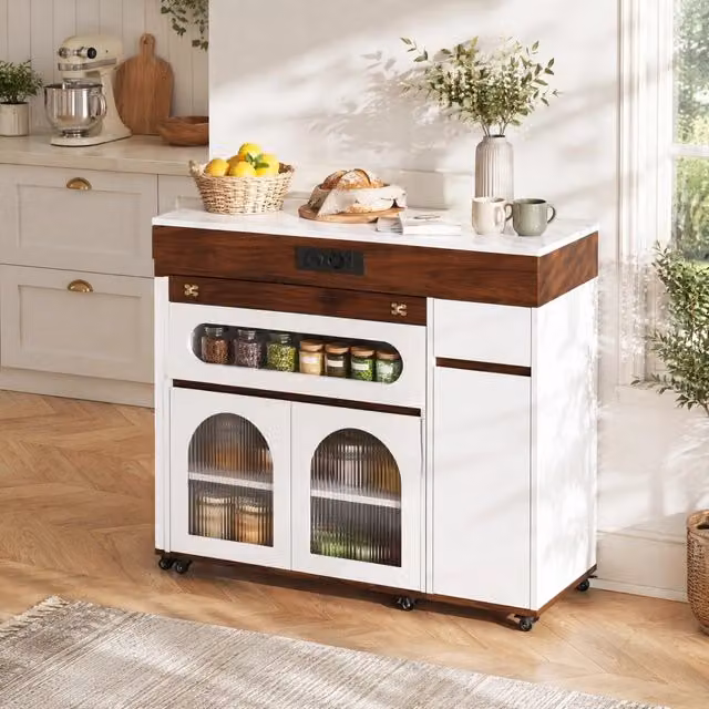 Tavolo multifunzione estensibile con ruote in MDF bianco e noce