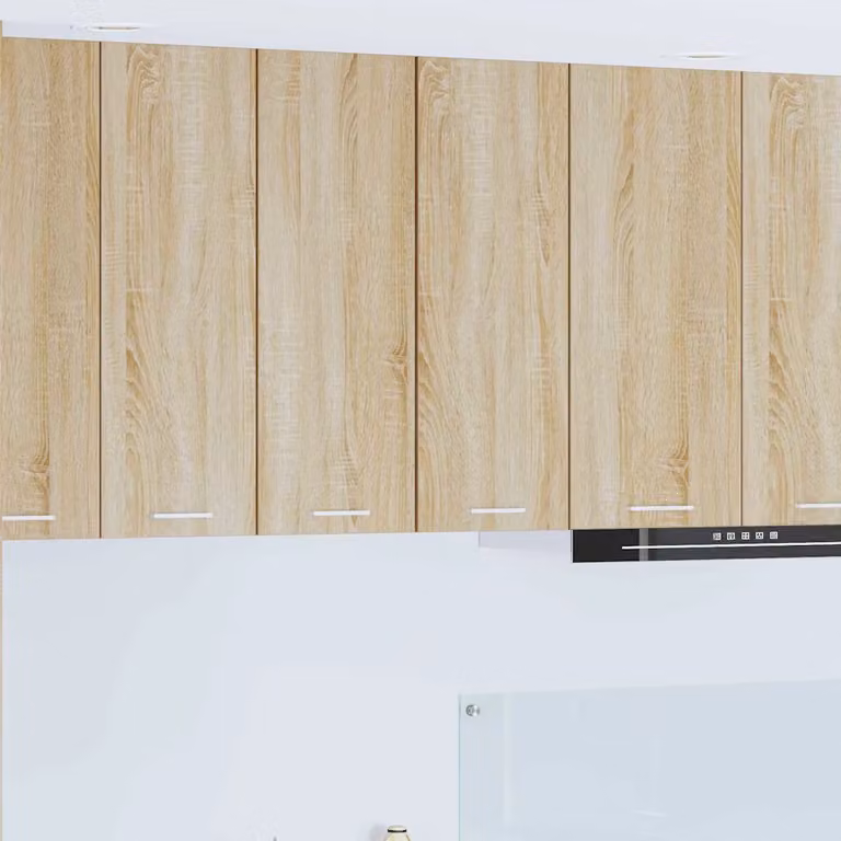 Set di 2 pensili da cucina moderni vidaXL in legno e MDF, colore bianco e quercia, con ante a battente e ripiani interni, da appendere al muro