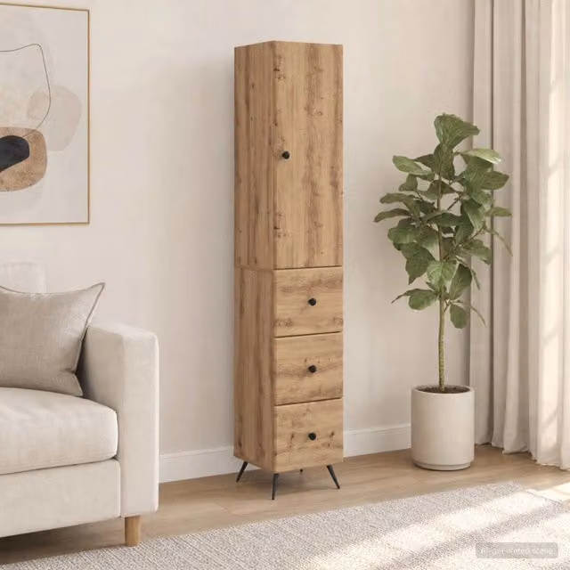 Set di 2 armadi moderni vidaXL in legno e metallo marrone con ante scorrevoli e ripiani interni, L/P/H: 34,5 x 34,5 x 90 cm – 1