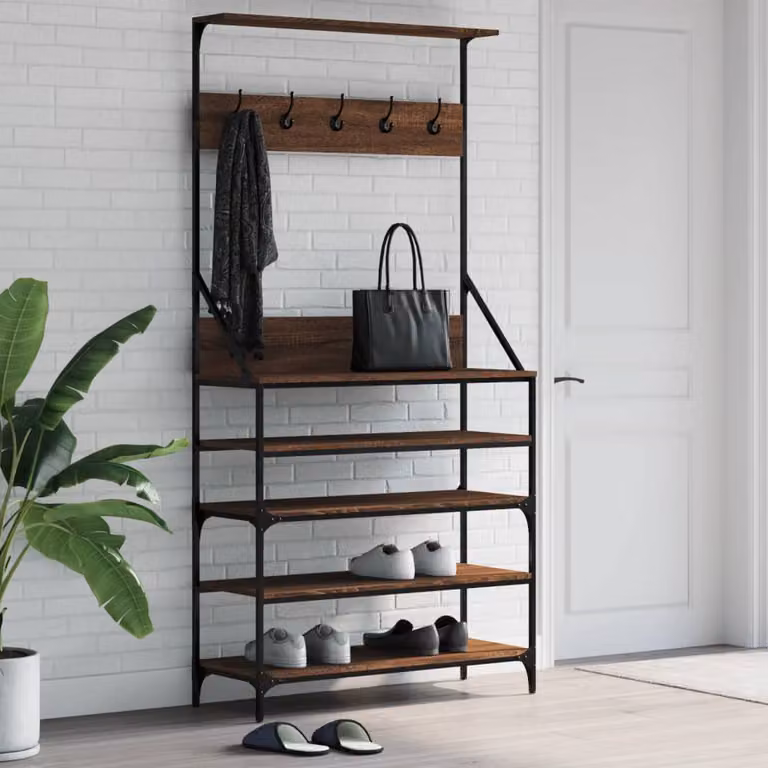 vidaXL Appendiabiti con Porta Scarpe in Rovere Marrone L: 90 cm, P: 34 cm, H: 184 cm