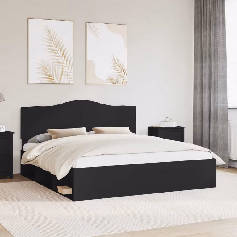 Struttura del letto vidaXL in pino massello nero L: 180 cm, P: 200 cm, H: 206 cm