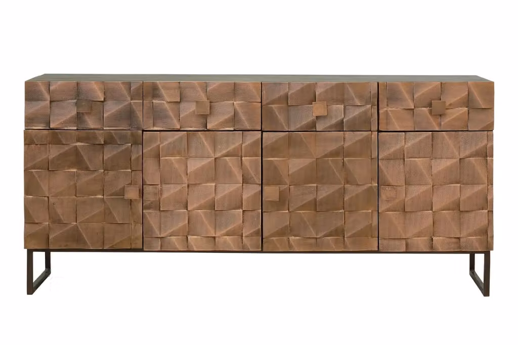 Consolle moderna Giner y Colomer in legno di mango con 2 ante e 2 cassetti, colore marrone e bronzo – 2