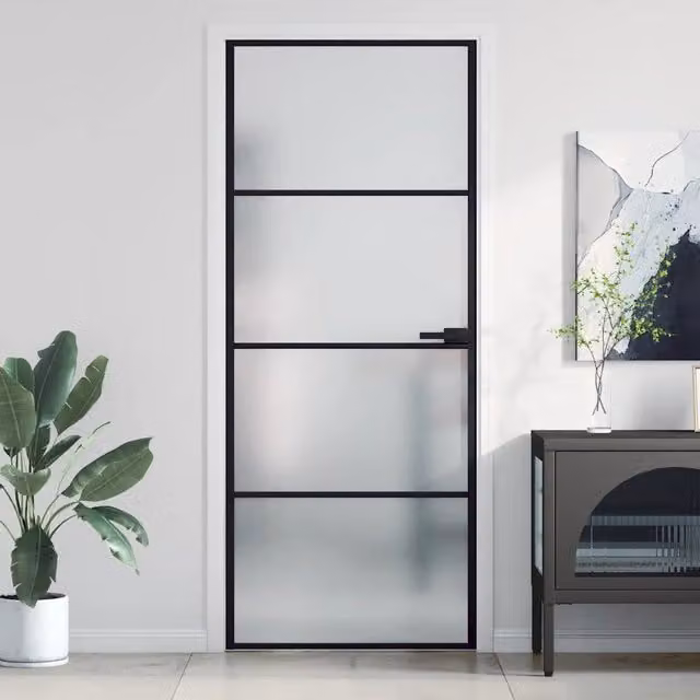 Porta Interna Scorrevole vidaXL Moderna in Alluminio e Vetro Temperato, Colore Nero, L: 83 cm, H: 201,5 cm – 1