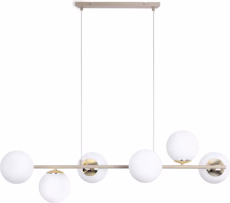 Lampada da soffitto Siena Kashmir a 6 luci con paralumi in vetro bianco E14 – Lampada a sospensione con bracci lunghi in stile moderno