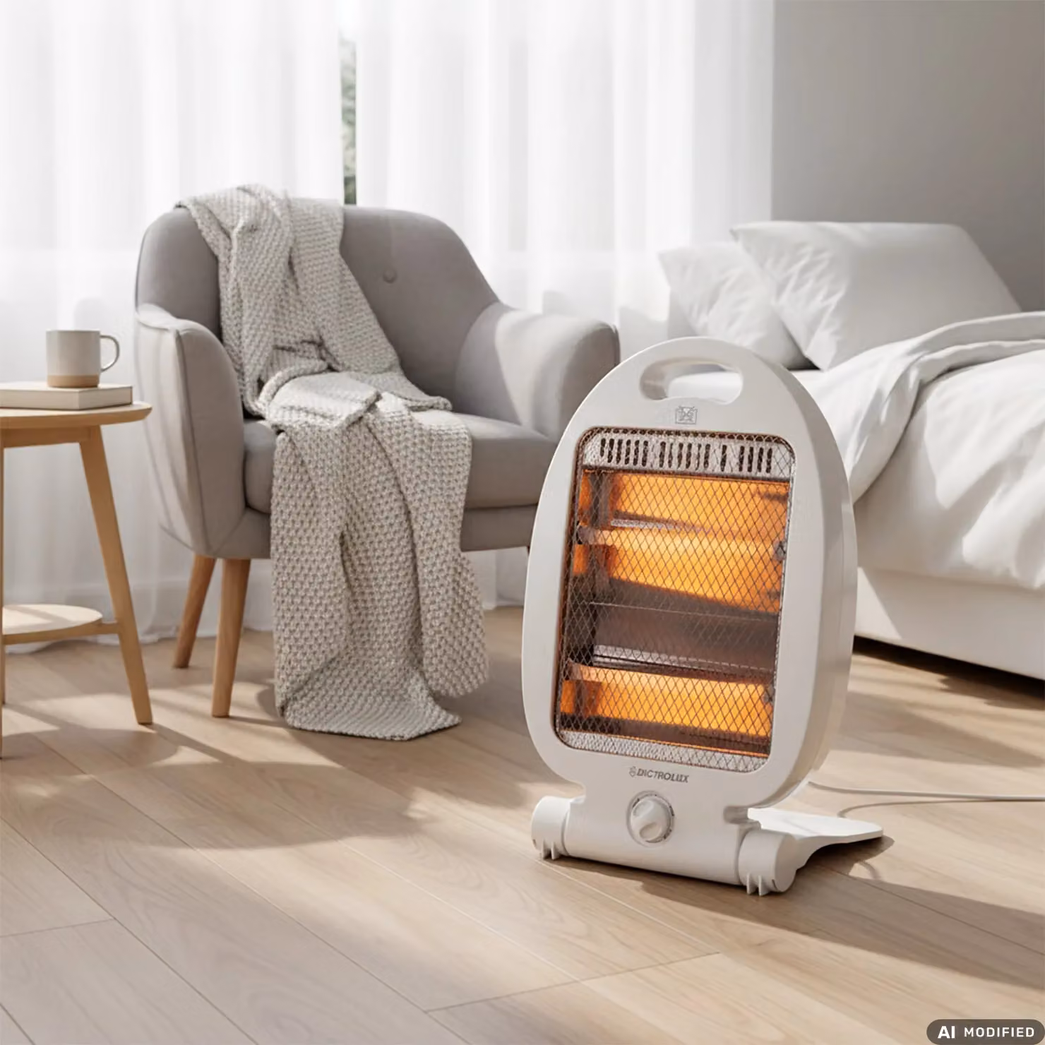 Stufa al quarzo Dictrolux da 800 Watt, riscaldamento a infrarossi bianca con protezione anti-ribaltamento – 2