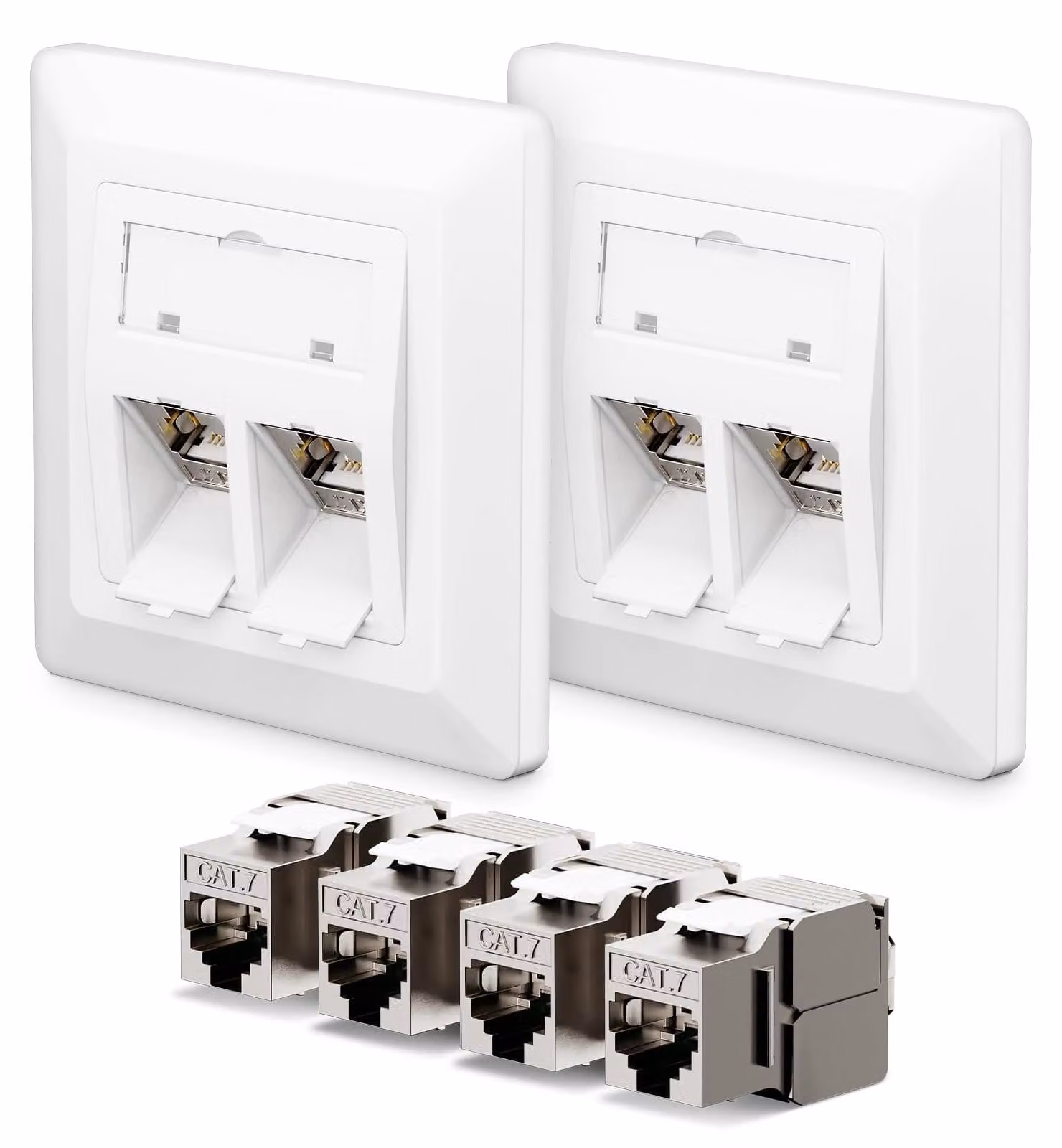 Presa di rete da incasso - Cat7 - 2 x 2 porte - Bianco - Per rete domestica e ufficio
