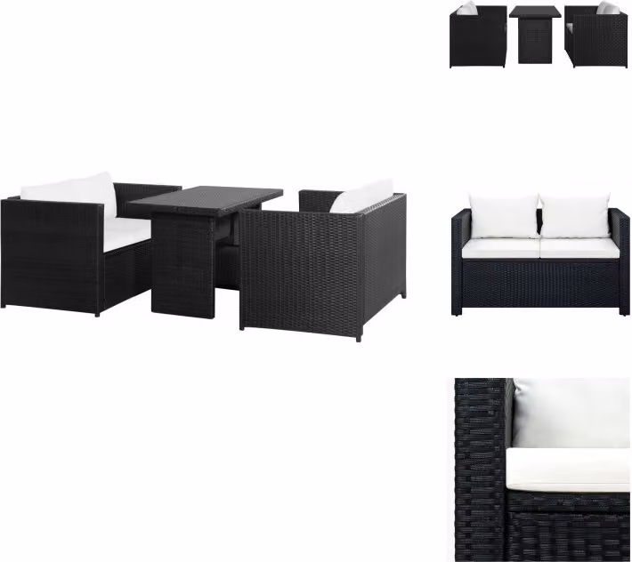 vidaXL Set di 3 pezzi da giardino con cuscini in poly rattan nero - Set di mobili da giardino