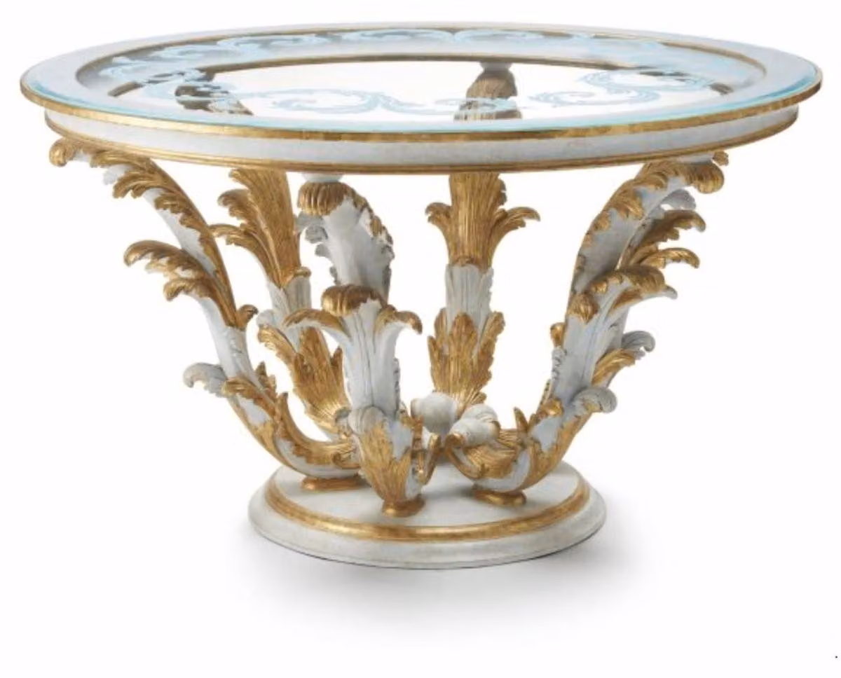 Casa Padrino tavolo da pranzo barocco con piano in vetro bianco/oro Ø 140 cm - Italy