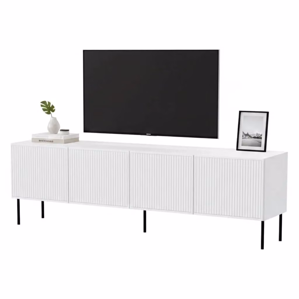 Mobile porta TV Priocca DMORA, Madia da salotto moderna con quattro ante battenti e chiusura soft-close, Bianco, L 200 cm x P 42 cm x H 52 cm – 2