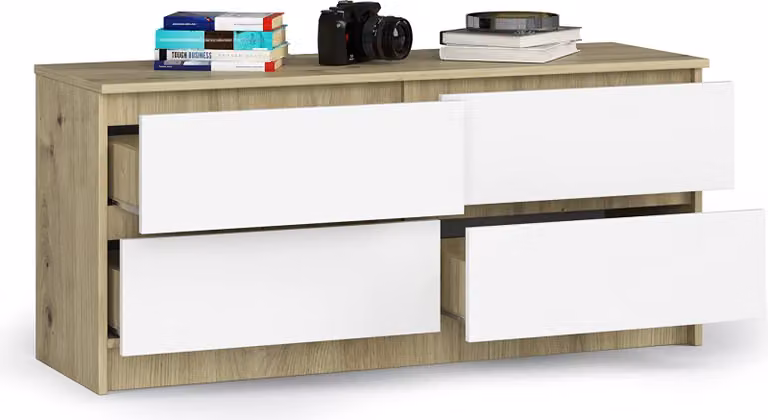 BDW Cassettiera, 4 cassetti, molto spazio, armadio, Sonoma Artisan - Bianco