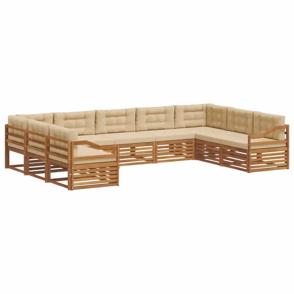 Set di divani da esterno a L vidaXL in legno di acacia con cuscini beige e naturale, 9 pezzi – 2